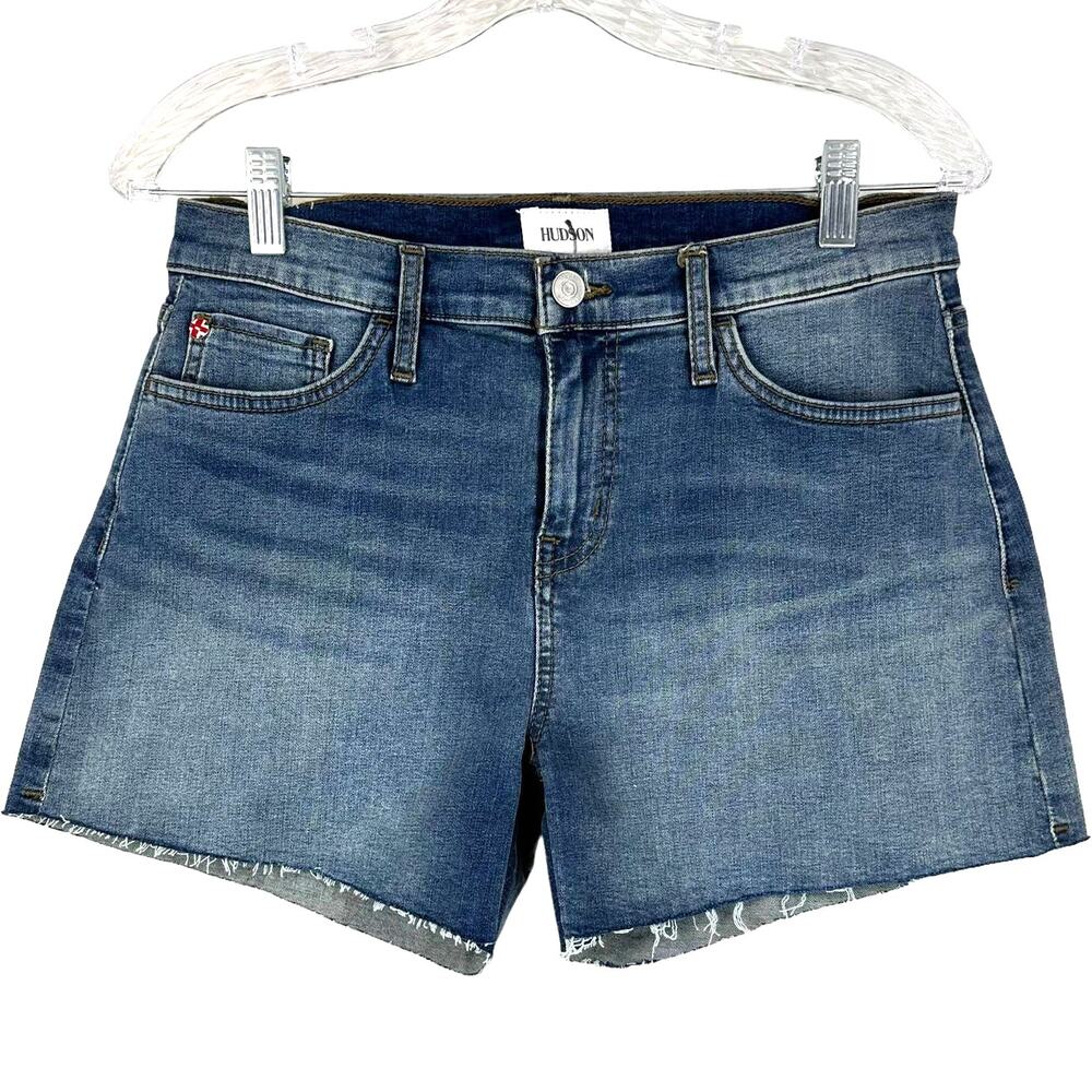 Hudson NWT Gracie Mid-Rise Cut Off Denim Shorts Size 27 Raw Hem Blue 4" Inseam